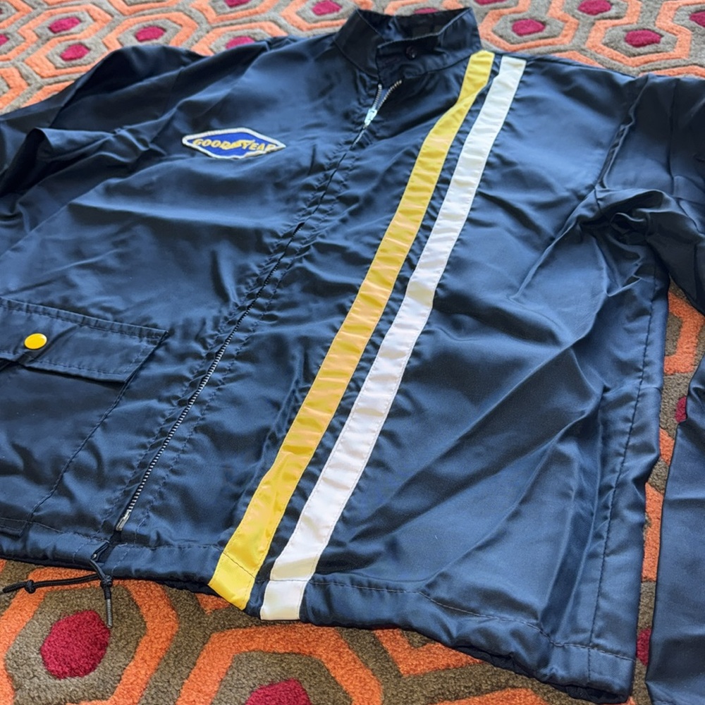 OFFER! Vintage Good Year Racing Men  Blue Jacket Yellow Stripe Detroit Men's M/L